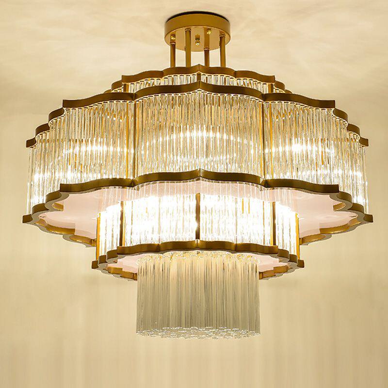 新中式轻奢大吊灯饰高档复式楼包间饭店水晶别墅灯客厅酒店灯具