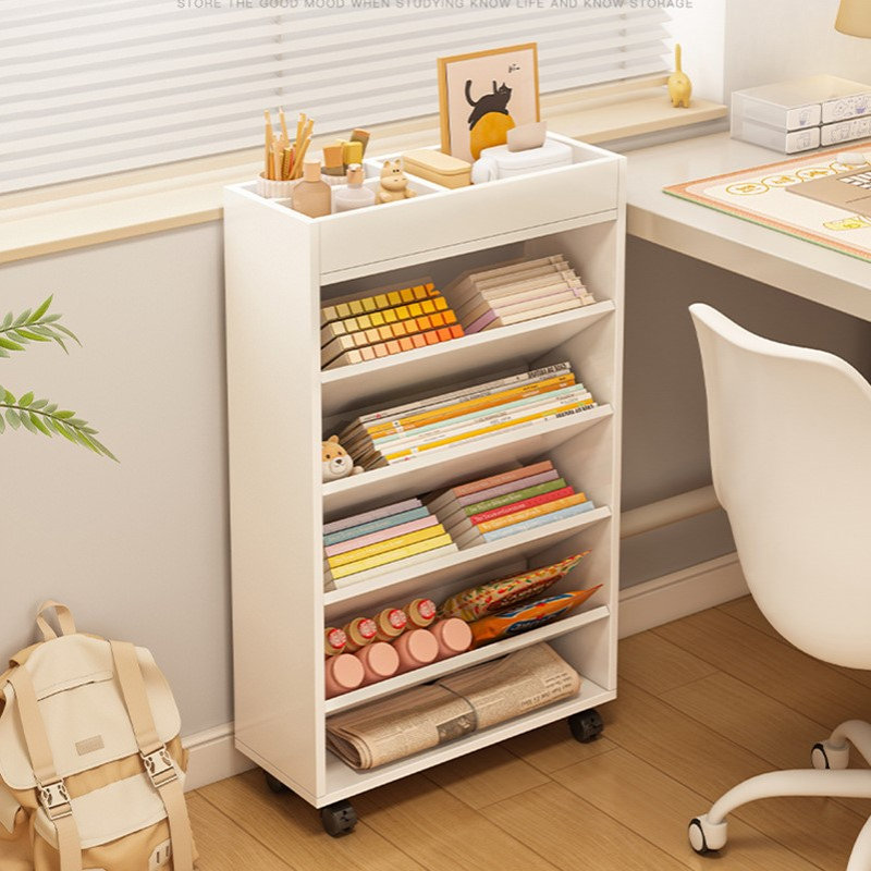 可移动小书架落地桌边床头置物架卧室书桌旁桌下收纳柜子小型书柜