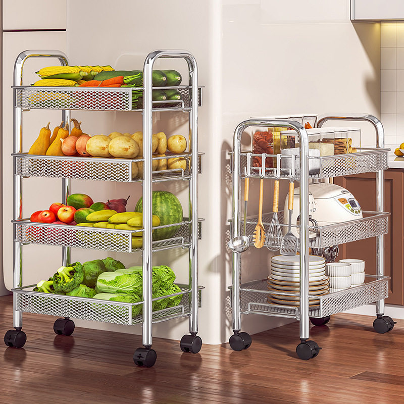多层网格厨房置物架落地可移动桌面收纳架微波炉储物架杂物置物架