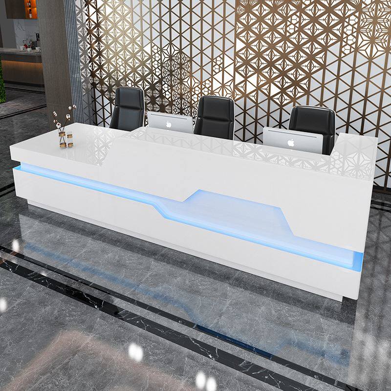 办公前台烤漆前台简约桌弧形接待台收银台白色迎宾台大厅创意吧台