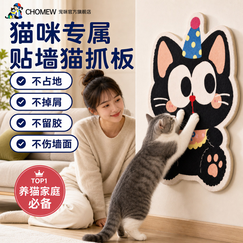 贴墙猫抓板墙贴耐磨不掉屑猫爪墙贴猫咪玩具猫抓板立式墙贴猫爪板