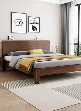 5胡桃木实木床21.8米现代简约双人1.主卧室TOR床1.床m单人婚床
