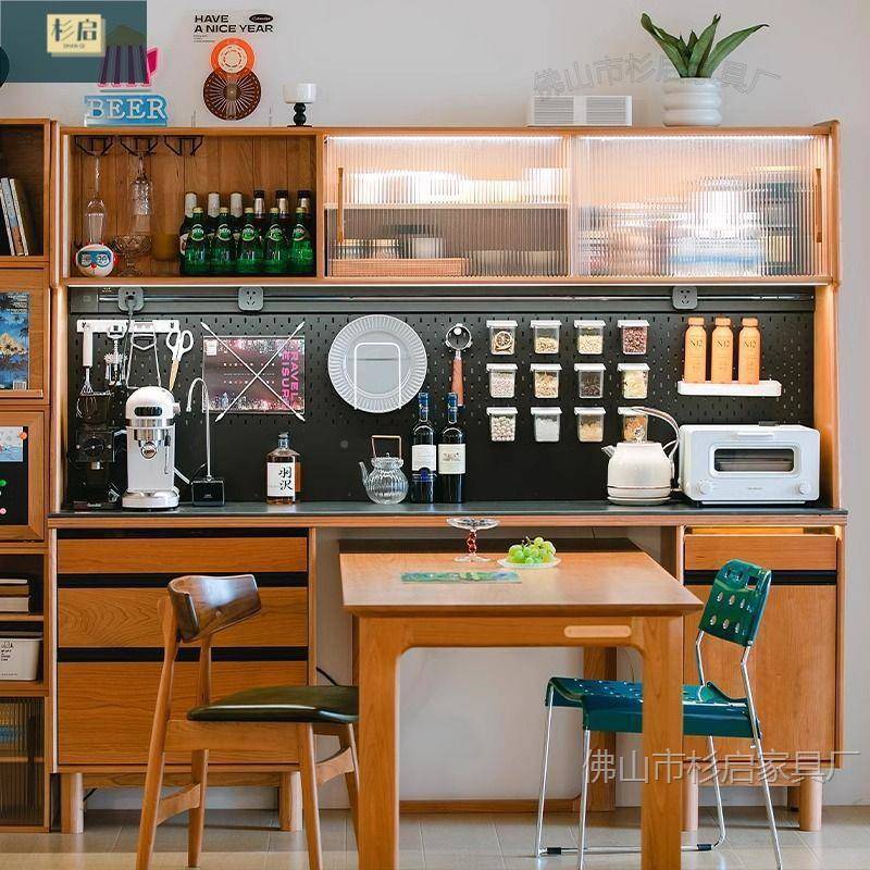 实木良仓餐边物柜插桌实木餐桌客一靠墙酒柜现代简约日式90785体
