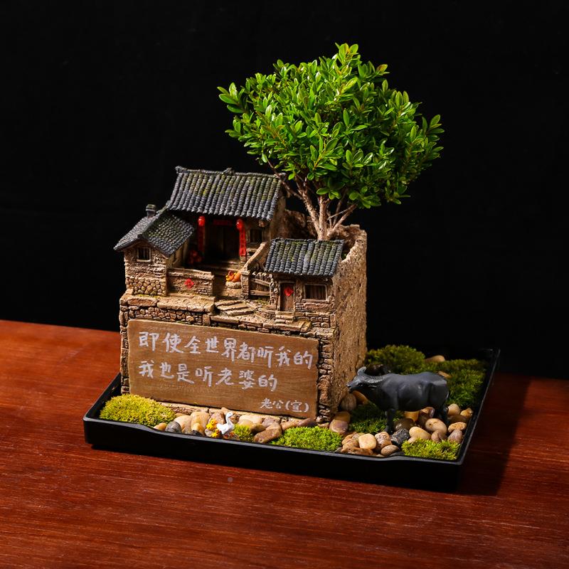 WBGEEZ面微景观造景植物怀盆景办公室复古房子桌模型摆件旧7装饰