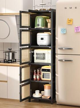 厨房多层橱柜带门落地缝收家纳柜用多功边能翻夹盖窄高UEX储物柜