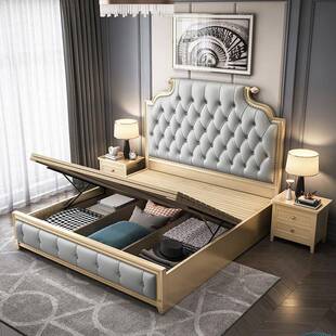 美式实木双人床1.8米主米卧现代简.约15轻奢法式公主床552床婚床