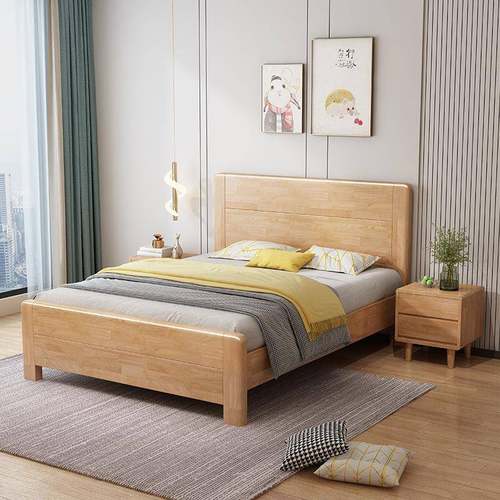 现代实木床双人床.8床米储物45337家用1.5米出租房宿舍床单人1.12