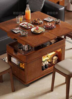 实木移客厅沙发边几可动柜升降叠茶几边旋折转小推车角UIU几花架