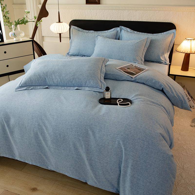 A类纯件色加厚纯全棉四件套秋GUU冬季棉磨毛四套床上用品套件三件
