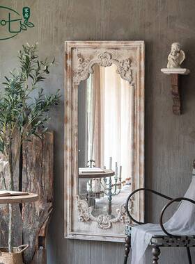 法店式复古穿衣镜挂墙实木做A1523厅旧客卧室服装铺试衣全身镜装