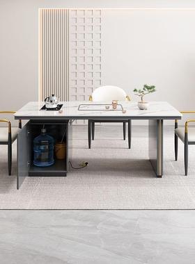 轻代奢简岩板茶桌29306椅组合阳台约办公室现小茶台几烧水壶石板