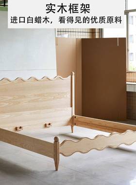 大司10131马实法复中古风中古风床高端主卧双人床纯全白床蜡木木