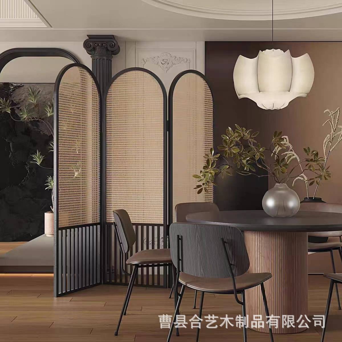 法式藤编屏风实木可折叠移动玄关遮挡客厅装饰家用入户简约