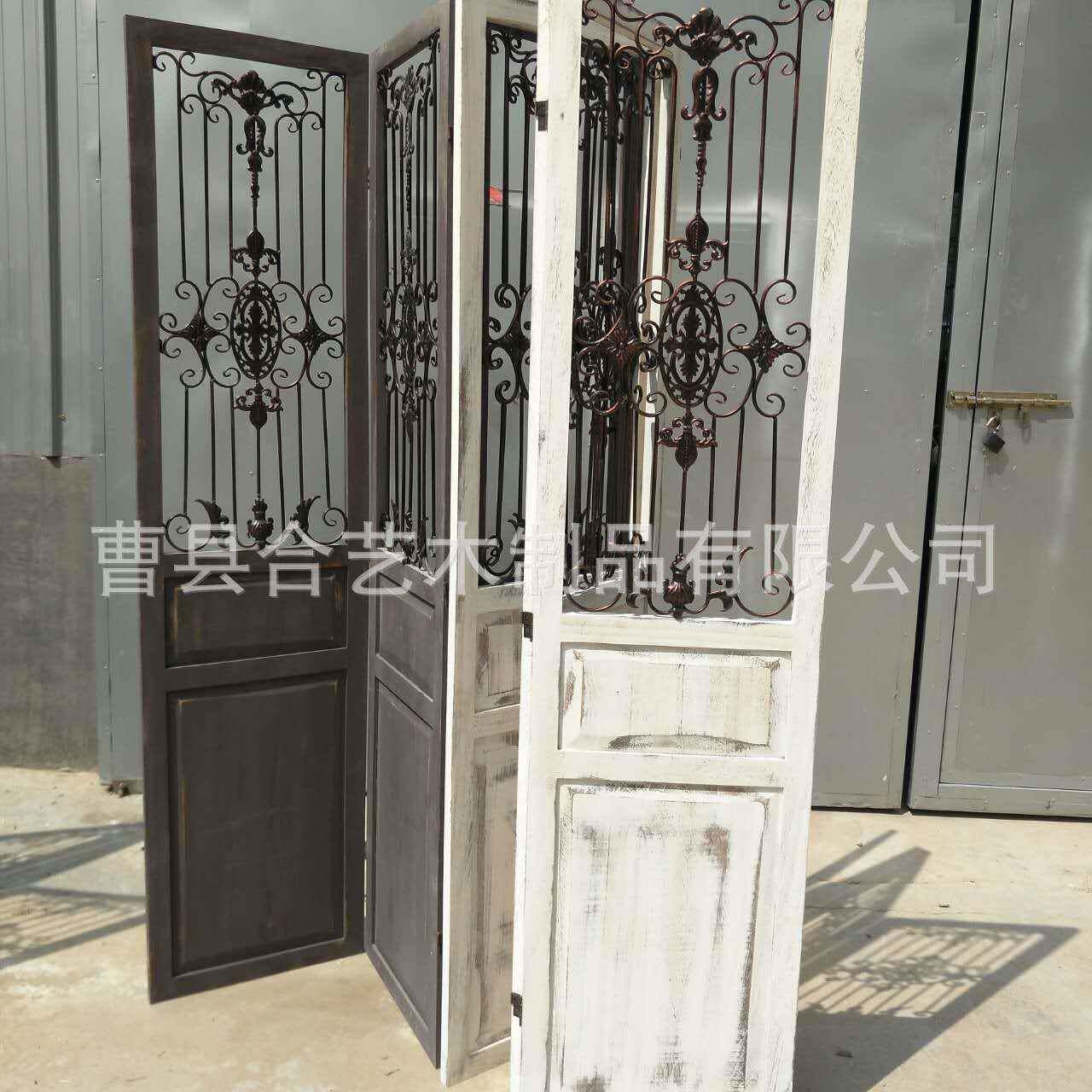 美式屏风复古HY-618铁艺屏风酒店玄关风屏木制隔断屏客装饰风量厅