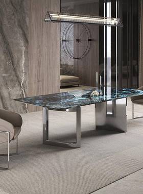 意式极简蓝翡端翠家奢石长方形桌高岩板69430桌子现餐代简约用饭