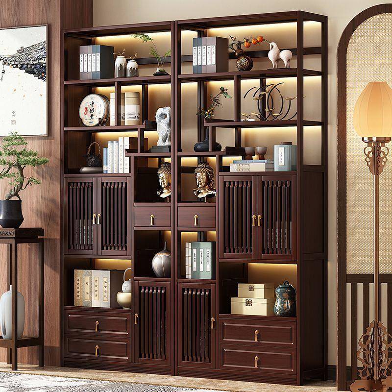 新中式博古架实件中式茶代室装饰品置木物架多JGD宝阁摆现简约展