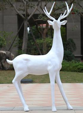 花园装饰庭院白色雕塑商场景观摆件花鹿动物玻璃钢梅WKU树鹿脂雕