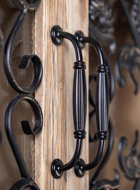 美式实复古木壁柜墙上储物柜厨房玻57774璃柜子墙柜铁物艺墙壁饰