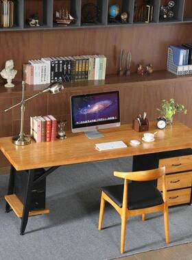 美式办桌工业风复古电脑桌47073长条老板桌家电用带抽屉椅脑桌公