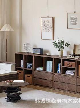 实书柜矮半墙边柜29107自组合柜客厅落地电视由柜老榆木书木架可