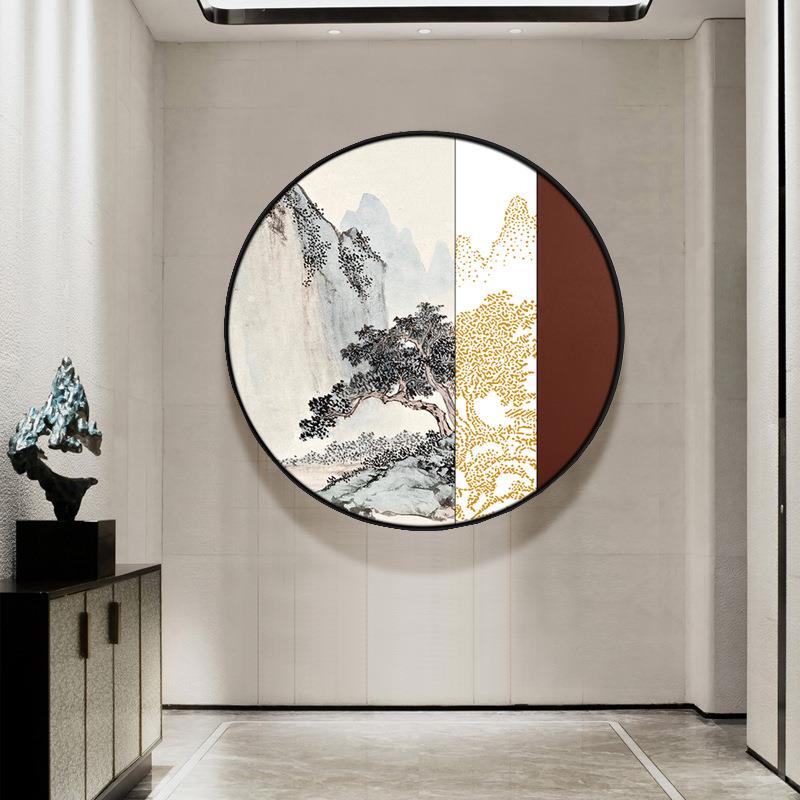 松柏茂新中式象装圆饰画形抽之山水松树画卧室床头MYG挂画走廊壁