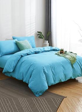 A5L蓝色件套四纯色七维素被色酒店床上用品床单套无品牌/净三色件