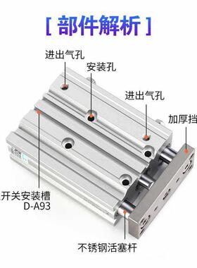 星辰VJB气动三轴三杆带导杆气缸PTCM12/MG2M20-16-10**530X32-50/