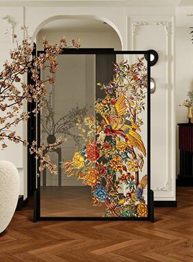 玻璃风屏隔断客厅29967移动户正对门简约家入用实木聚财花公鸟办