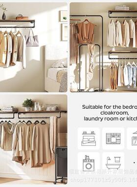 工风水管置物架业实木衣帽复古工业风做装旧壁MTV挂创意架服架