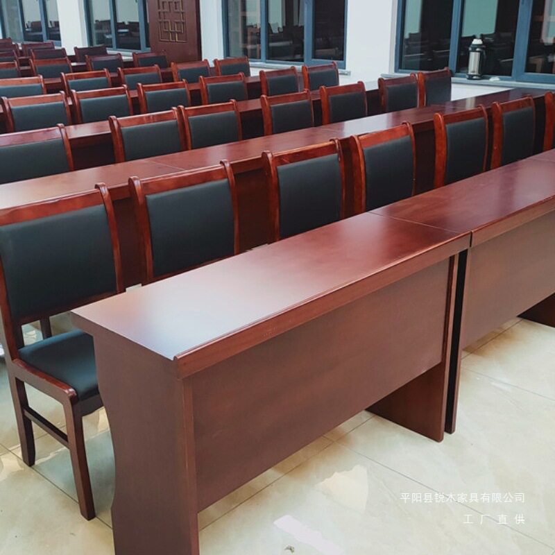 会议室长条培训桌实木油漆条形会议学习办公桌椅组合1.2双人小型