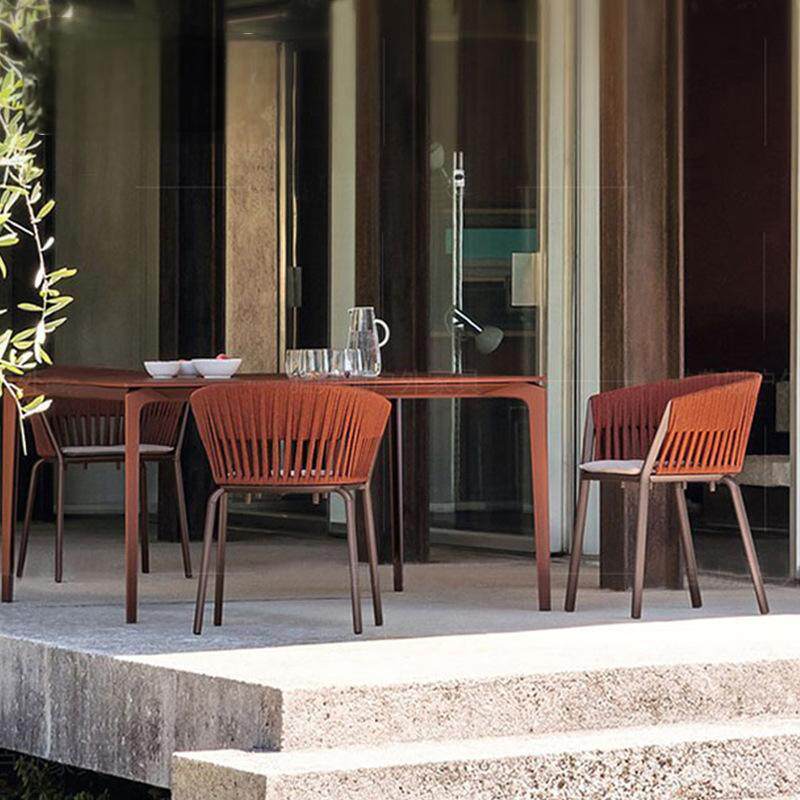 户外休闲桌椅岩板餐桌民宿庭院花园藤编餐椅别墅露天阳台室外家具