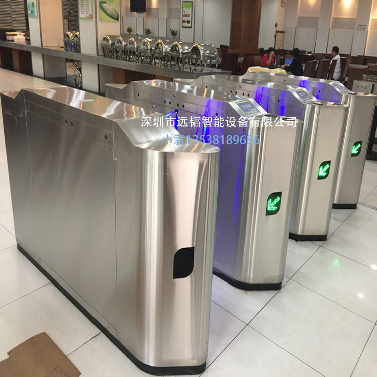 自助餐厅出入口吞卡翼闸门禁系统,指纹刷卡翼闸,小区门禁通道闸
