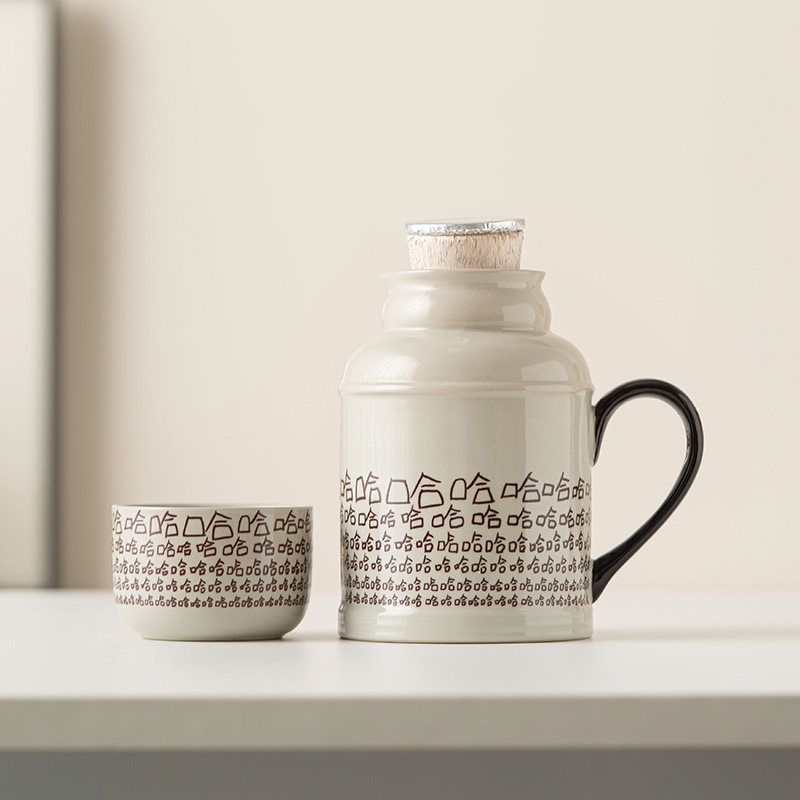 哈哈小暖壶杯子马克杯带盖中式陶瓷水杯保温瓶泡茶办公杯子定logo