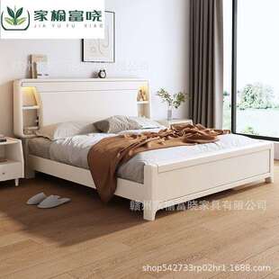 现代简约米白色实木床2带储物风大床x2主卧双人床北欧奶油米2客厅