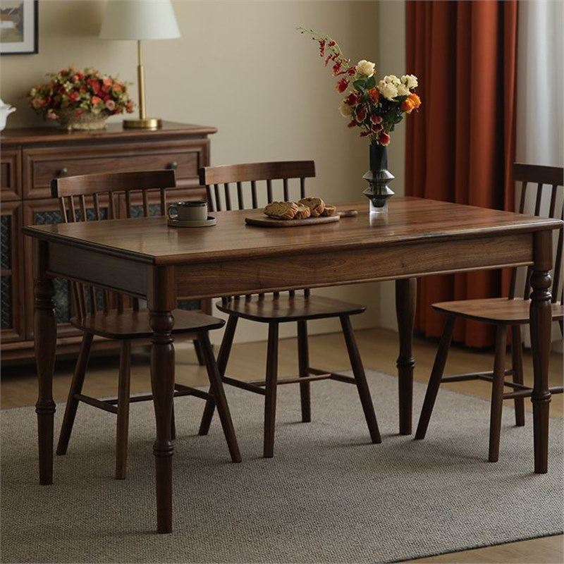 美式中古黑胡桃木实木餐桌饭桌餐台现代简约餐桌椅组合长方形桌子