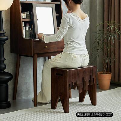 XZC691小板凳家b用凳子餐桌小矮凳黑胡桃木小方凳简约化妆凳子实