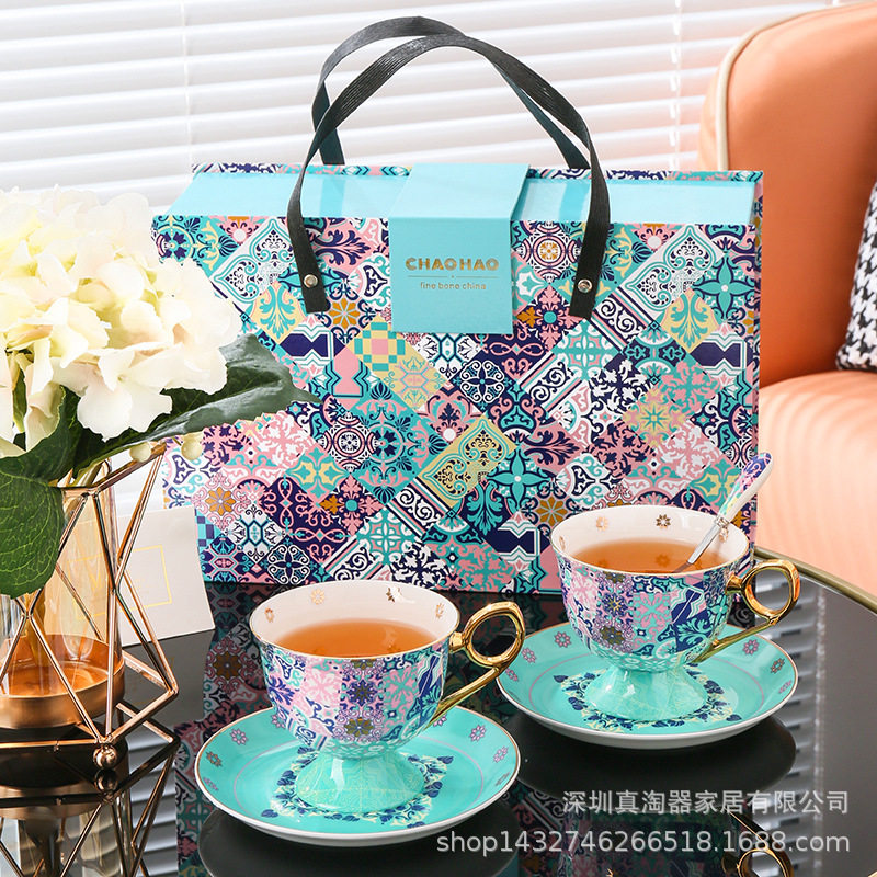 美道 异国风情 咖啡杯高档精致骨瓷对杯子高级感下午茶茶具套装