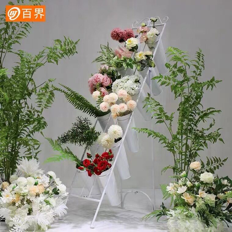 铁艺花架花店鲜花展示架多层阶梯花架子阳台户外落地养花桶插花筒