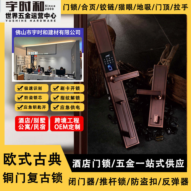 轻奢古典全铜指纹密码智能门锁