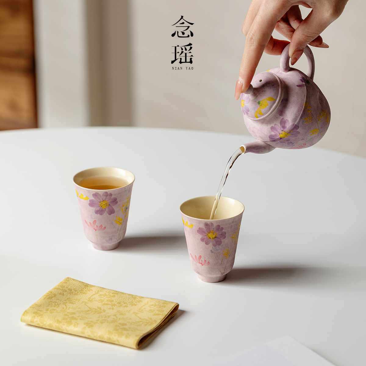 ?念瑶复古油画紫繁花路野旅行茶具组户外便携式旅行茶具收纳包送