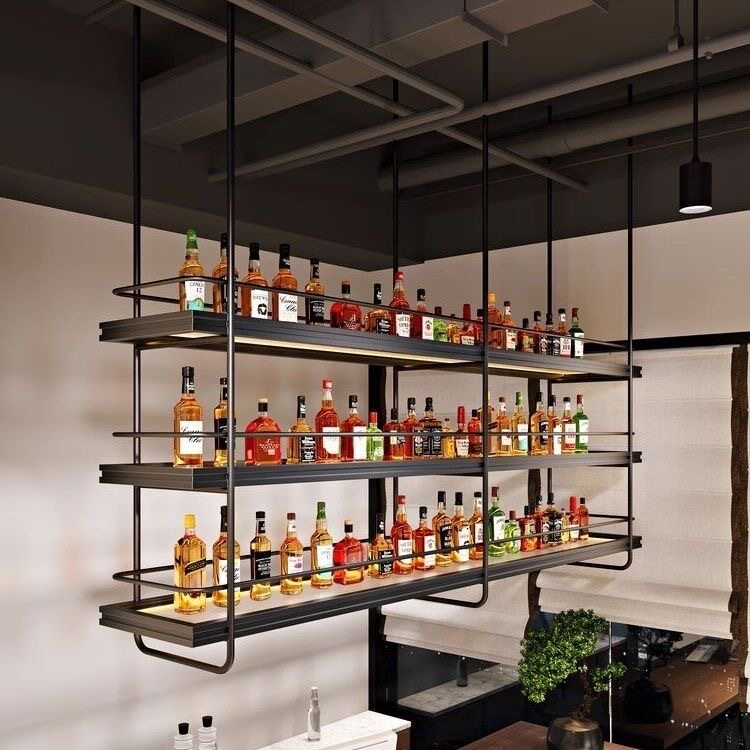 吧台餐厅悬挂式红酒展示架