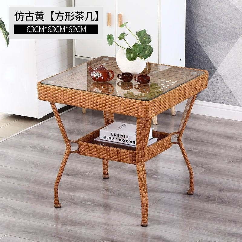 户外家用藤编铁花方茶桌