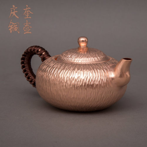 厂家定制手把壶竖纹款300毫升烧水壶多功能 紫铜茶壶定做
