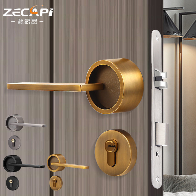 简约锌合金静音锁芯防盗分体门锁 家用卫生间卧室木门执手门锁