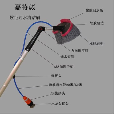 4米6米8米加长伸缩杆太阳能光伏板多功能喷水清洁刷软毛水龙头款