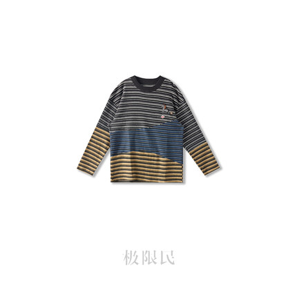 极限民《松弛时刻》秋冬复古拼接条纹慵懒风上衣F5302S1502