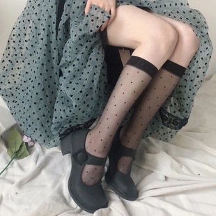 波点长袜女小腿袜女ins潮波点夏季 日系网纱透明水晶袜子 薄款 韩版