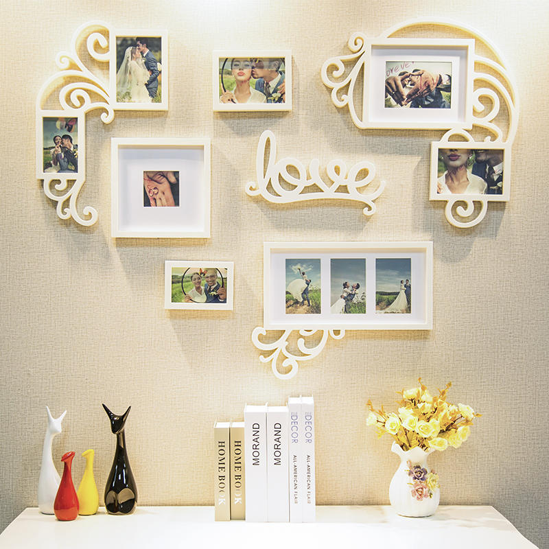 婚纱照相框心形照片墙装饰挂墙创意个性客厅沙发卧室背景板组合墙