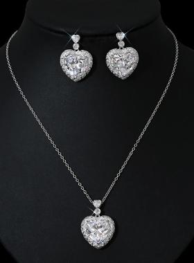 项链链简约锆石女锁骨气质耳环吊坠小众设计爱心925套装感高级粉