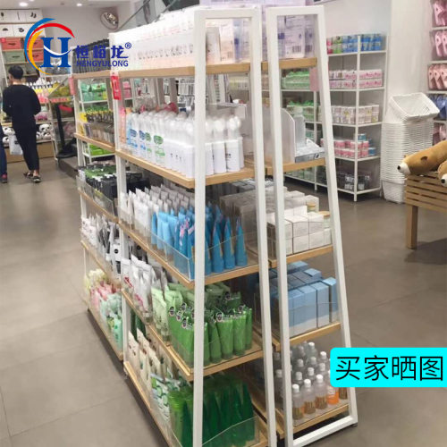 极速【现货销售】优品款化妆品护肤中岛柜货架单双面铁木结合梯形